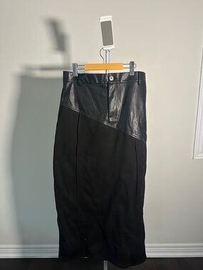 Black Vegan Leather Pencil Skirt - Mid-Length
